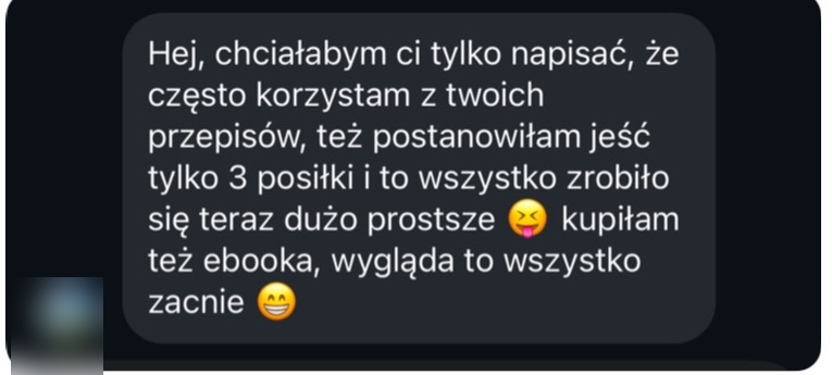 Prawdziwa wiadomość klientki o systemie 3 posiłków i e-booku